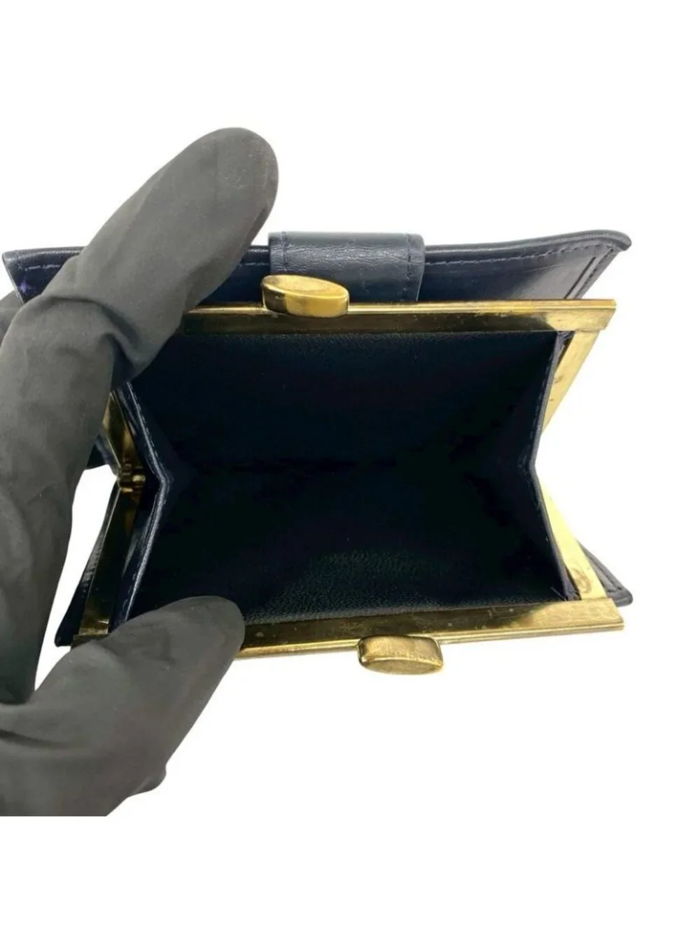 Dior Trotter Canvas Leather Clasp Bifold Wallet Compact Navy - Picture 10 of 10